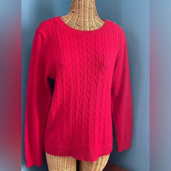 Talbots Sweaters - Talbots Red Cable Knit Women’s Sweater Crew Neck Size Large Cotton Blend
